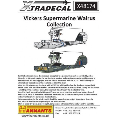 Decals Vickers Supermarine Walrus Mk.1 Collection. (8)L2177/071 711 Flight HMS Sussex, Mediterranean Fleet 1938 - L2253 / J9G 71