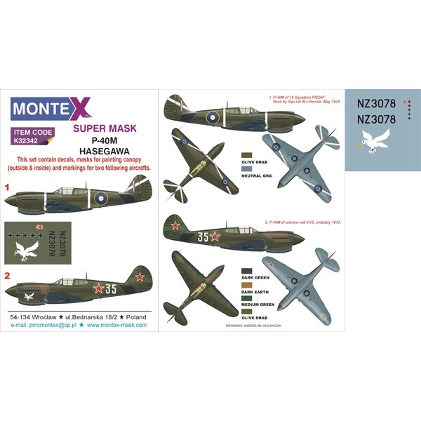 Montex 1/48 CURTISS P-40N WARHAWK CANOPY & WHEELS PAINT MASK Hasegawa