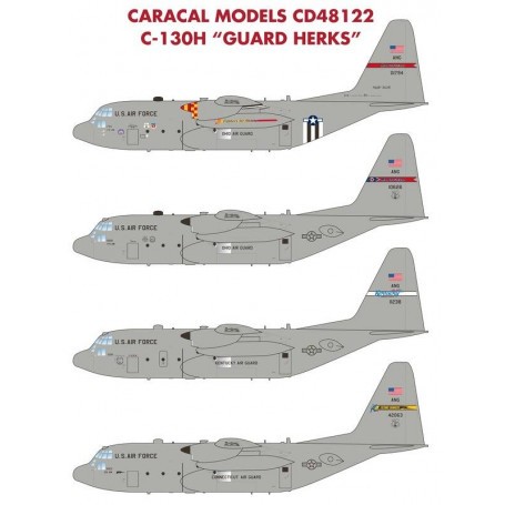 Decals USAF Lockheed C-130H Hercules Guard Herks This very comprehensive 1/48 scale decal set features accurate markings for the