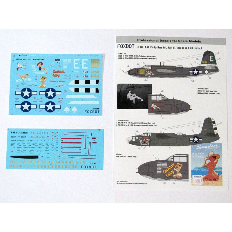 Decals Pin-Up Nose Art Douglas A-20 Boston and Stencils, Part 2 (designed to be used with Frog, Matchbox and MPM kits) 