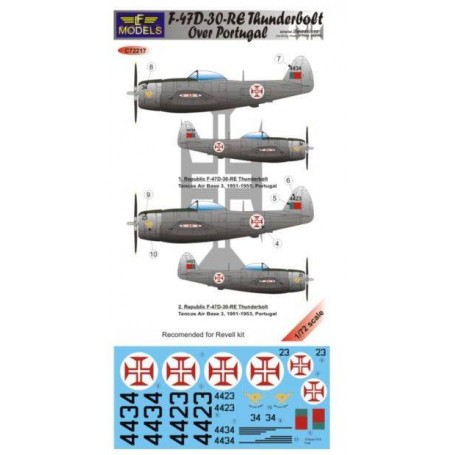 Decals Republic F-47D-30-RE Thunderbolt over Portugal (2 decal options) (designed to be used with Revell kits)[P-47D] 
