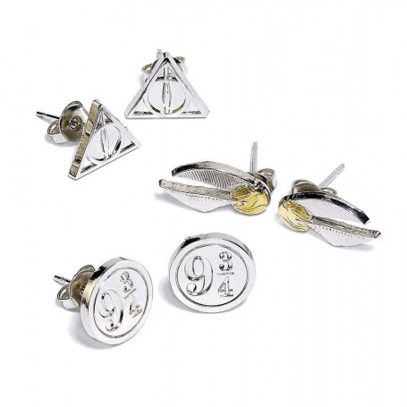 Harry Potter Earrings 3-Pack Snitch/Deathly Hallows/Platform 9 3/4 (silver plated) 