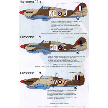 Decals Hawker Hurricanes Over The DesertMk.IIb BP166 KC-J 238 Sqn RAF Libya and Egypt 1942Mk.IIc BP389 GO-C 94 Sqn RAF El Gamil 