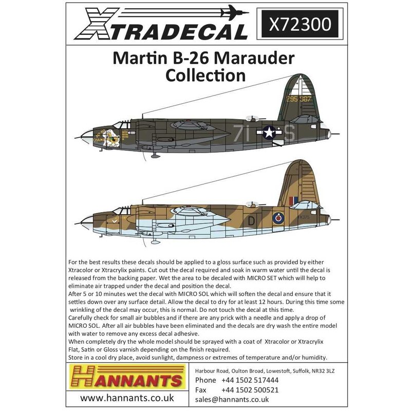 Decals Martin B-26 Marauder (7)41-34946 YA-L 386BG 555BS 'The Yankee Guerrilla' RAF Boxted 1944;FB441/G 21 Sqn South Africa AF I