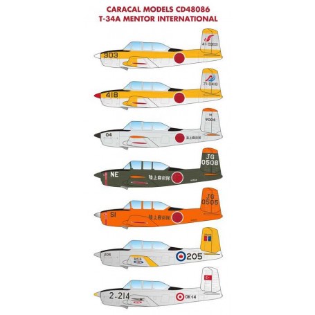 Decals Beechcraft T-34A Mentor InternationalJust in time for the upcoming Minicraft kit, this decal set provides colorful markin