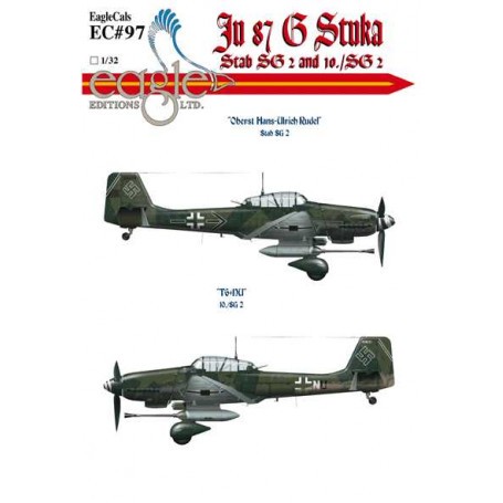 Decals Junkers Ju-87G-2 'Stuka's Part 1“ - -“ Ju-87G-2 W. Nr. 494110 Stab SG 2 8 May 1945 Kitzingen Pilot: Oberst Hans-Ulrich Ru