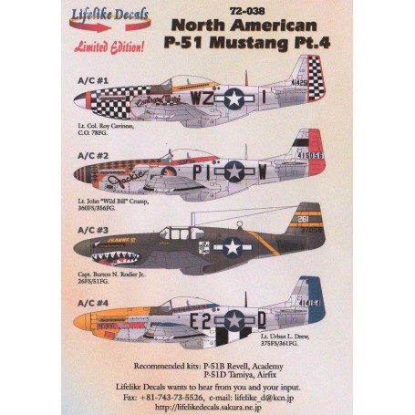 Decals North-American P-51B/P-51D Mustang Pt.4 Jeanne III, Detroit Miss, Contrary Mary, Jackie, 