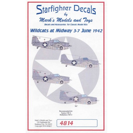 Decals Grumman Wildcats at Midway. For Tamiya and Hobbyboss kits. Markings for 7 different aircraft that served at the Battle of