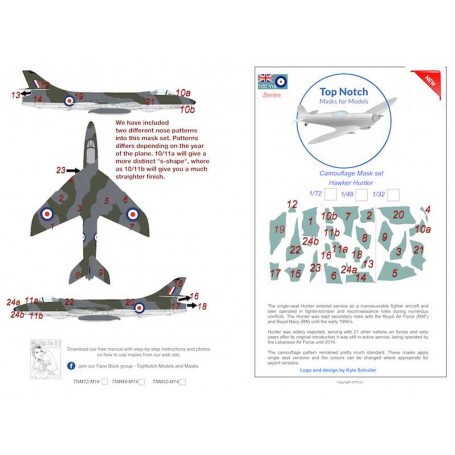 Hawker Hunter FGA.9/Mk.58/F.6 camouflage pattern paint mask (designed to be used with Revell kits) 