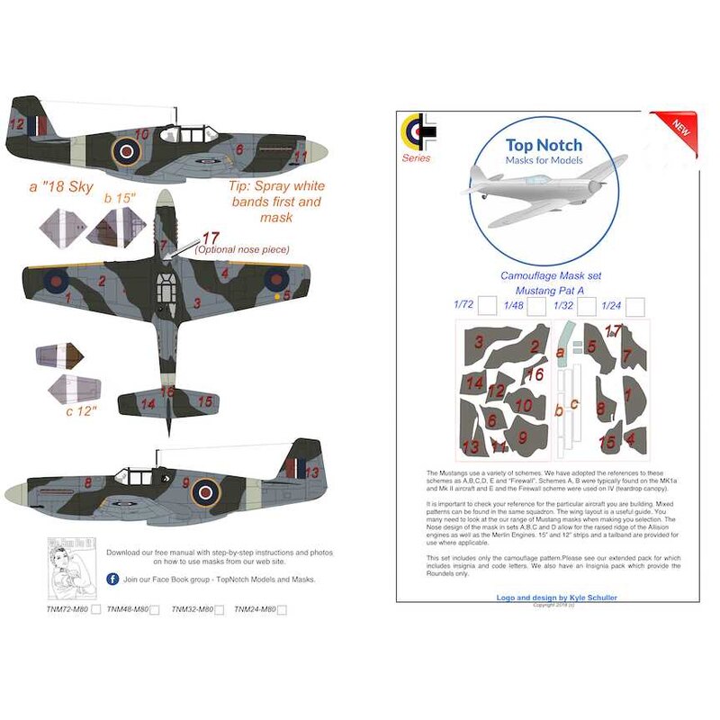 North-American P-51B/A-36 Mustang Pattern A camouflage pattern paint mask (designed to be used with Trumpeter kits) 