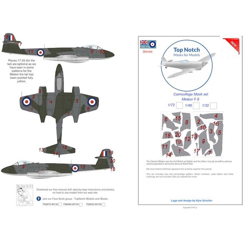 Gloster Meteor F.4 camouflage pattern paint mask (designed to be used with Hong Kong Models kits) Paint masks