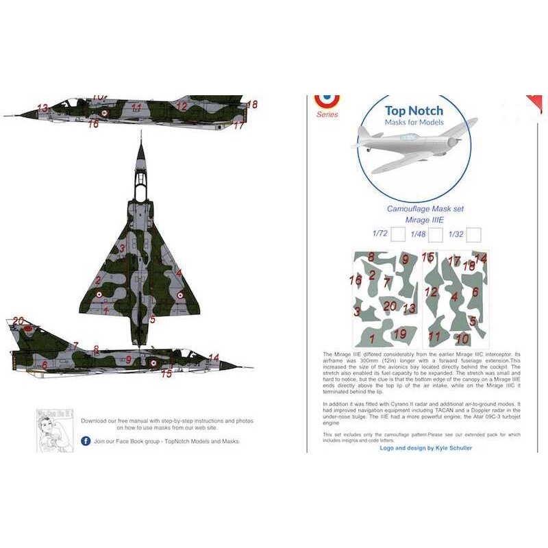 Dassault Mirage IIIE camouflage pattern paint mask (designed to be used with Kinetic Model kits) Paint masks