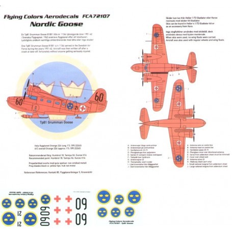 Decals Grumman Goose on Skis or Floats (1) No 60 Overall orange 1951-62 Swedish Air Force 