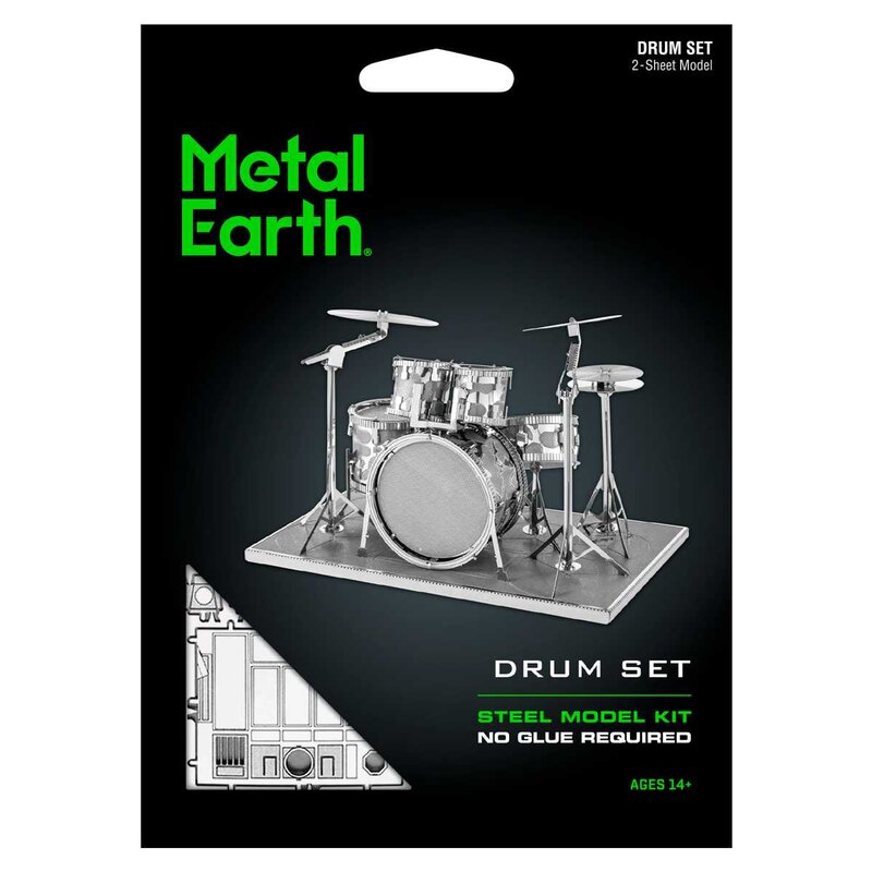 MetalEarth Music: SET OF BATTERY 8.2x5.5x5.2cm, metal 3D model with 2 sheets, on card 12x17cm, 14+
