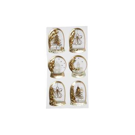 Shaker stickers, size 49x32+45x36 mm, gold, angel, tree and houses, 6pcs Sticker