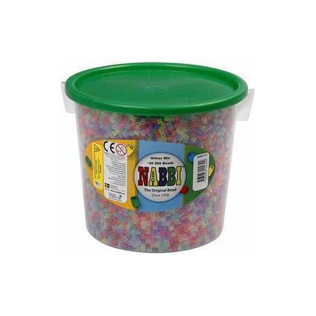 Fuse Beads, size 5x5 mm, hole size 2.5 mm, glitter colours, medium, 20000mixed 