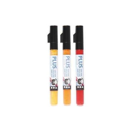 Plus Color Marker, line width: 1-2 mm, L: 14.5 cm, crimson red, pumpkin, yellow sun, 3pcs Various pencils and markers