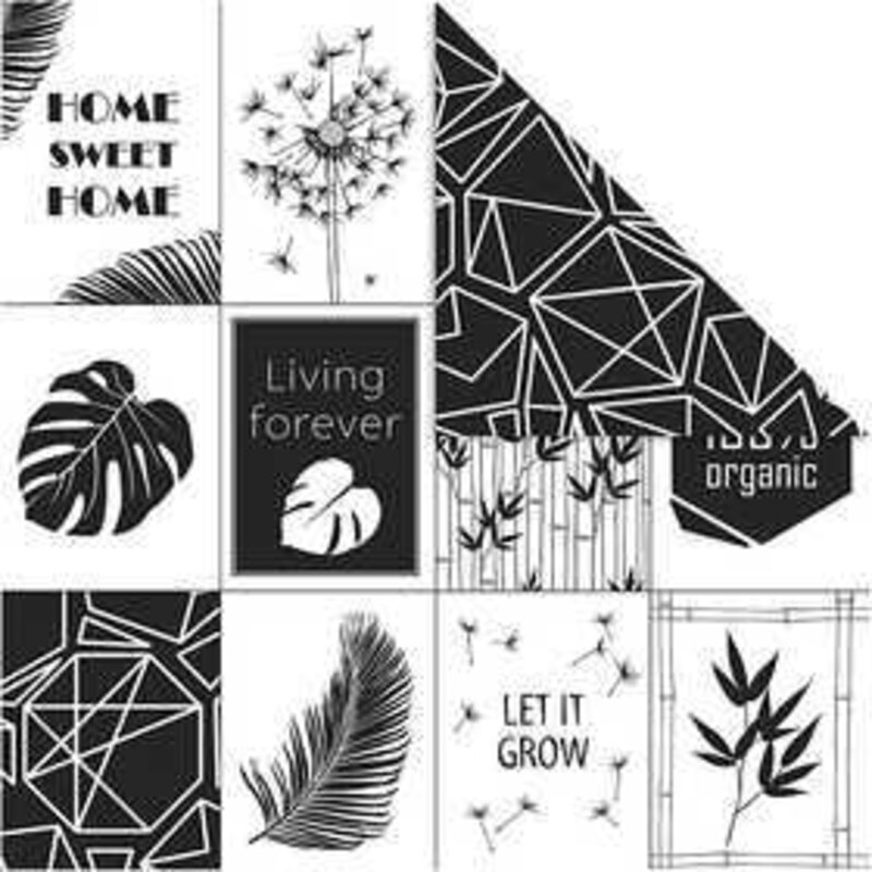 Design Paper, sheet 30.5x30.5 cm,  180 g, , leaves and pattern, 5sheets Various papers