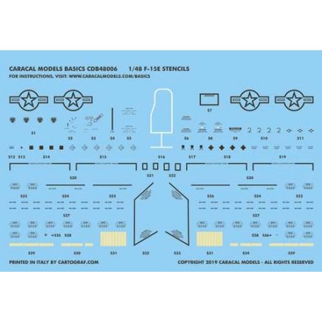 Decals McDonnell F-15E Eagle Stencils & National InsigniaThis Basics sheet provides accurately designed and scaled general stenc