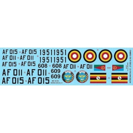Decals African Air Forces Sukhois: Sukhoi Su-27 608 & Su-27UB 609 Eritrea; Su-27 1951 Ethiopia; Su-30MK2 AF 011 & AF 015 Uganda 