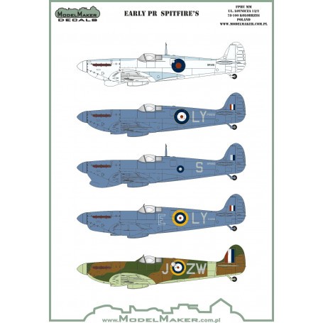 Decals Early PR Supermarine Spitfires PR Mk.ID, Mk.ID Trop, PR Mk.IF, 