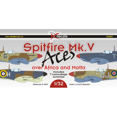 Decals Supermarine Spitfire Mk.V Aces over Africa and Malta1. Spitfire Mk.VB, EP401, P/O J.L. Waddy2. Spitfire Mk.VB, ER170, W/C