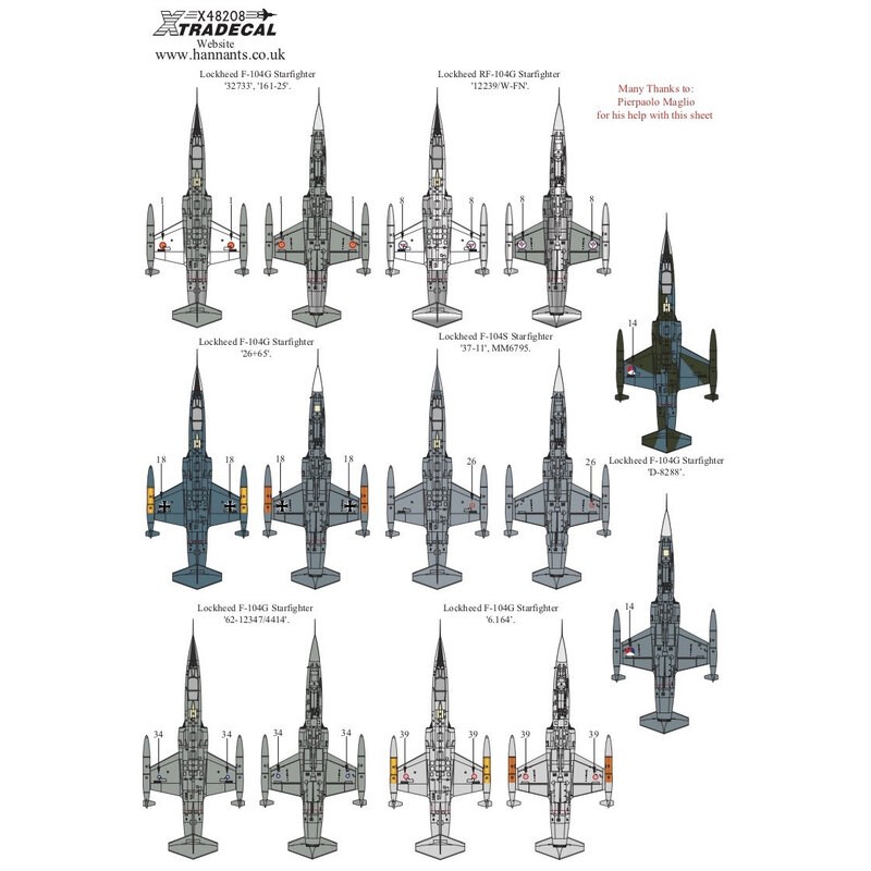 Decals Lockheed F-104 Starfighter Collection Pt1 (7) F-104G Starfighter '32733', '161-25' of Escadron 61, Ala 6, Ejercito del Ai