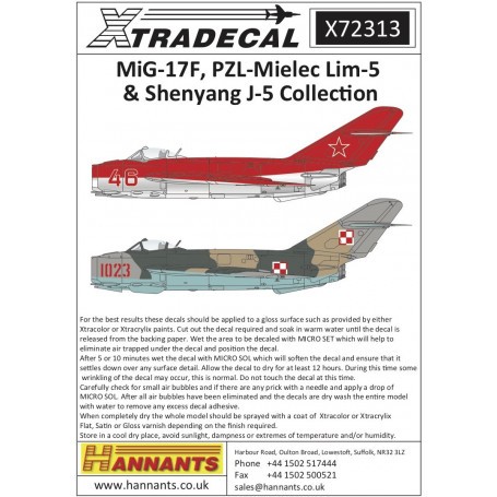 Decals Mikoyan MiG-17F, PZL-Mielec Lim-5& Shenyang J-5 Collection (12)• Mikoyan-Gurevich MiG-17F (Fresco C), ‘Red 15’, of Voenno