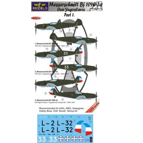 Decals Messerschmitt Bf-109E3a Yugoslavia (ICM,REV,TAM) 