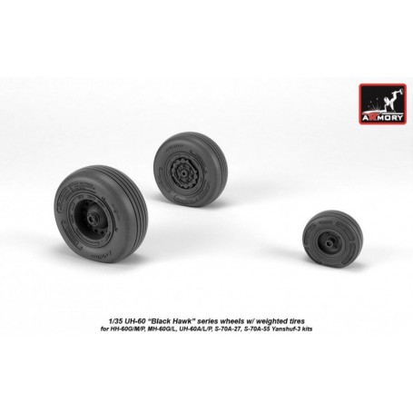 Sikorsky UH-60 Black Hawk wheels w/ weighted tires (designed to used with Academy, Italeri and kitty Hawk Model kits)[AH-60L UH-