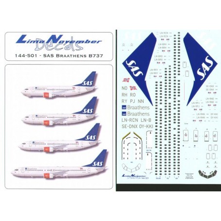 Decals Boeing 737-500/-600/-700/-800. SAS BRAATHENS. Choice of registrations includes windows and doors 
