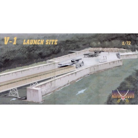 V-1 rocket launch site. Set contains the 2 rockets launching ramp and grey walls.... Model kit