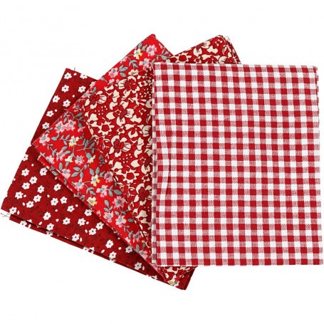 Patchwork fabric, red, size 45x55 cm, 100 g, 4 pc / 1 ball 