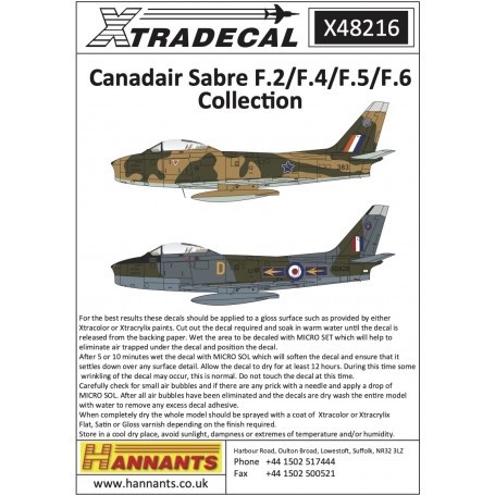 Decals Canadair Sabre F.2/F.4/F.5/F.6 Collection (7) 