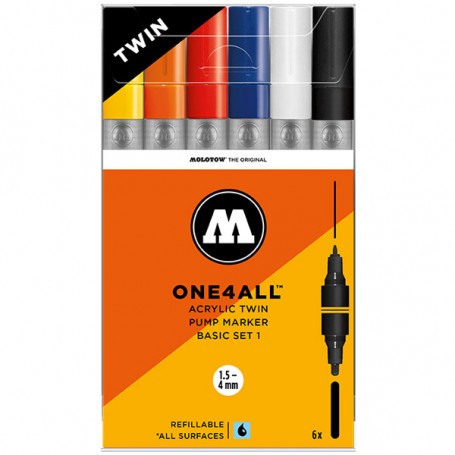 Molotow Acrylic Marker One4All Twin 01 Pack of 6pcs 