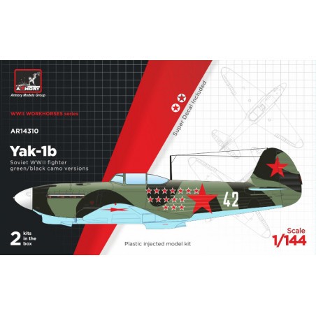 Yakovlev Yak-1b early (green-black camouflage scheme), Soviet WWII fighter, 2 kits in the box Model kit