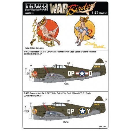 Decals Republic P-47D 'Razorback' 42-7945 QP-D 'Miss Plainfield' Pilot Capt 