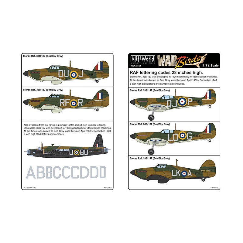 Decals RAF lettering codes 28 inches high. Stores Ref 