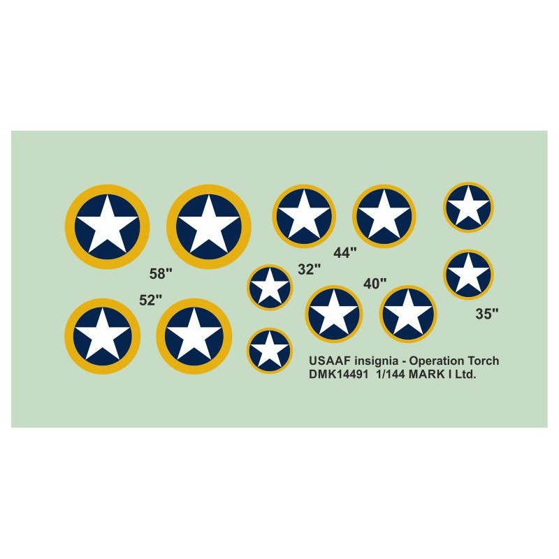 Decals USAAF insignia - Operation Torch, 2 sets Decals for military aircraft