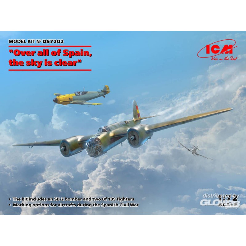 Over allof Spain,the sky is clear(SB 2M-100 Katiushka+two Me 109 E3 Pilot Ace Model kit