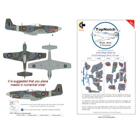North-American P-51D Mustang GA-S 112 sqn camouflage pattern paint mask (designed to be used with Airfix, Hasegawa, Heller, Ital