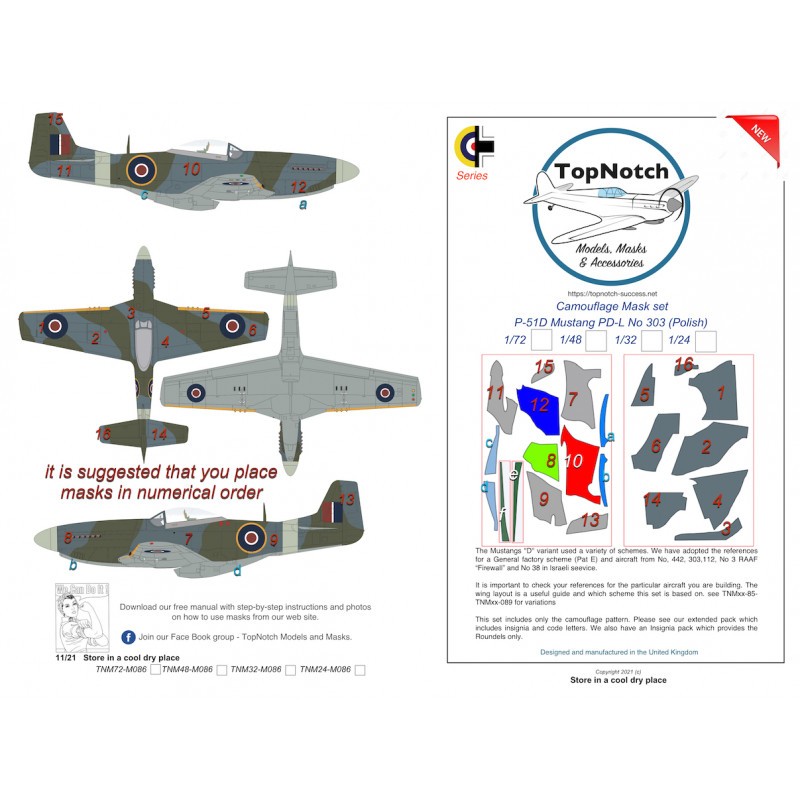 North-American P-51D Mustang PD-L No 303 (Polish) camouflage pattern paint mask (designed to be used with Tamiya kits) 