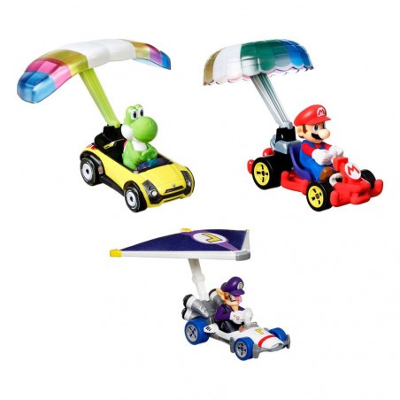 Mario Kart Hot Wheels pack 3 metal vehicles 1/64 Yoshi, Waluigi, Mario 