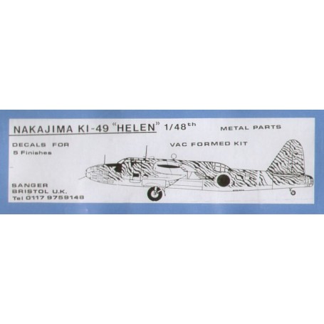 Nakajima Ki-49 Helen with decals for 5 aircraft and metal parts Model kit