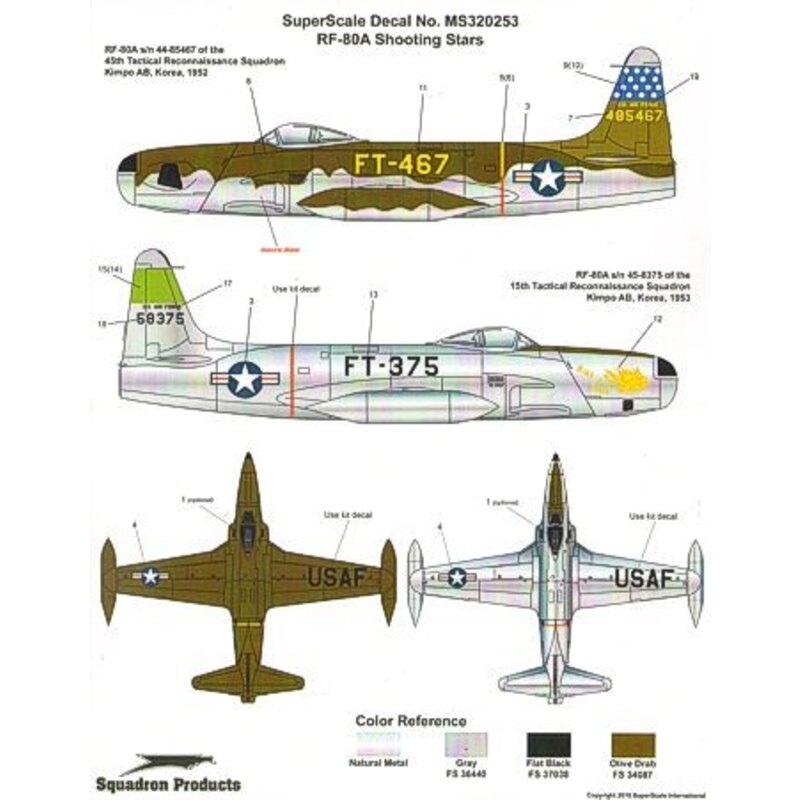 Details about   SUPER SCALE DECAL #320255  1/32nd SCALE RF-80A SHOOTING STAR GPM 