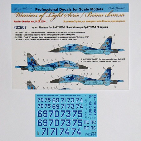 Decals Numbers for Sukhoi Su-27UBM, Ukrainian Air Forces, digital camouflage 