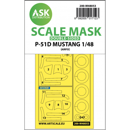 North-American P-51D Mustang wheels and canopy frame paint masks (inside and outside) (designed to be used with Airfix kits) 