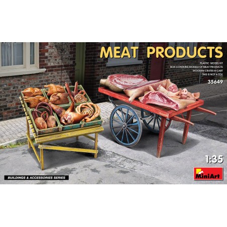 MEAT PRODUCTS Box Contains Models of Small Cart, Pallet Display Stand, Wooden Boxes and Meat Products. February 2022 release! 