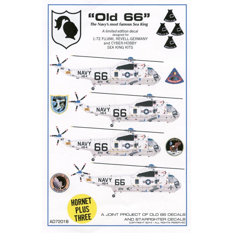 Decals Set contains markings for 'Old 66' an SH-3D used for the Apollo Astronaut 