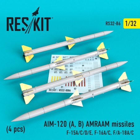 AIM-120 (A, B) AMRAAM missiles (4 pcs) (F-15A/C/D/E, Lockheed-Martin F-16A/C, McDonnell-Douglas F/A-18A/C) (1/32) 